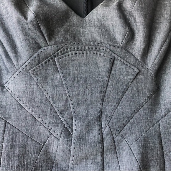 Karen Millen grey V Neck Cap Sleeve Wool Mix Work Wiggle Bodycon Dress UK 10, - Picture 3 of 3